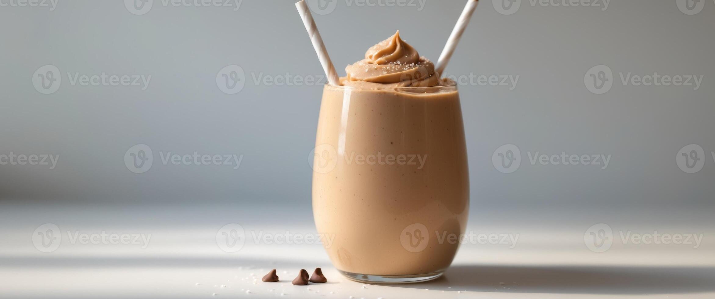 Creamy Peanut Butter Chocolate Smoothie in a Glass with Straw photo