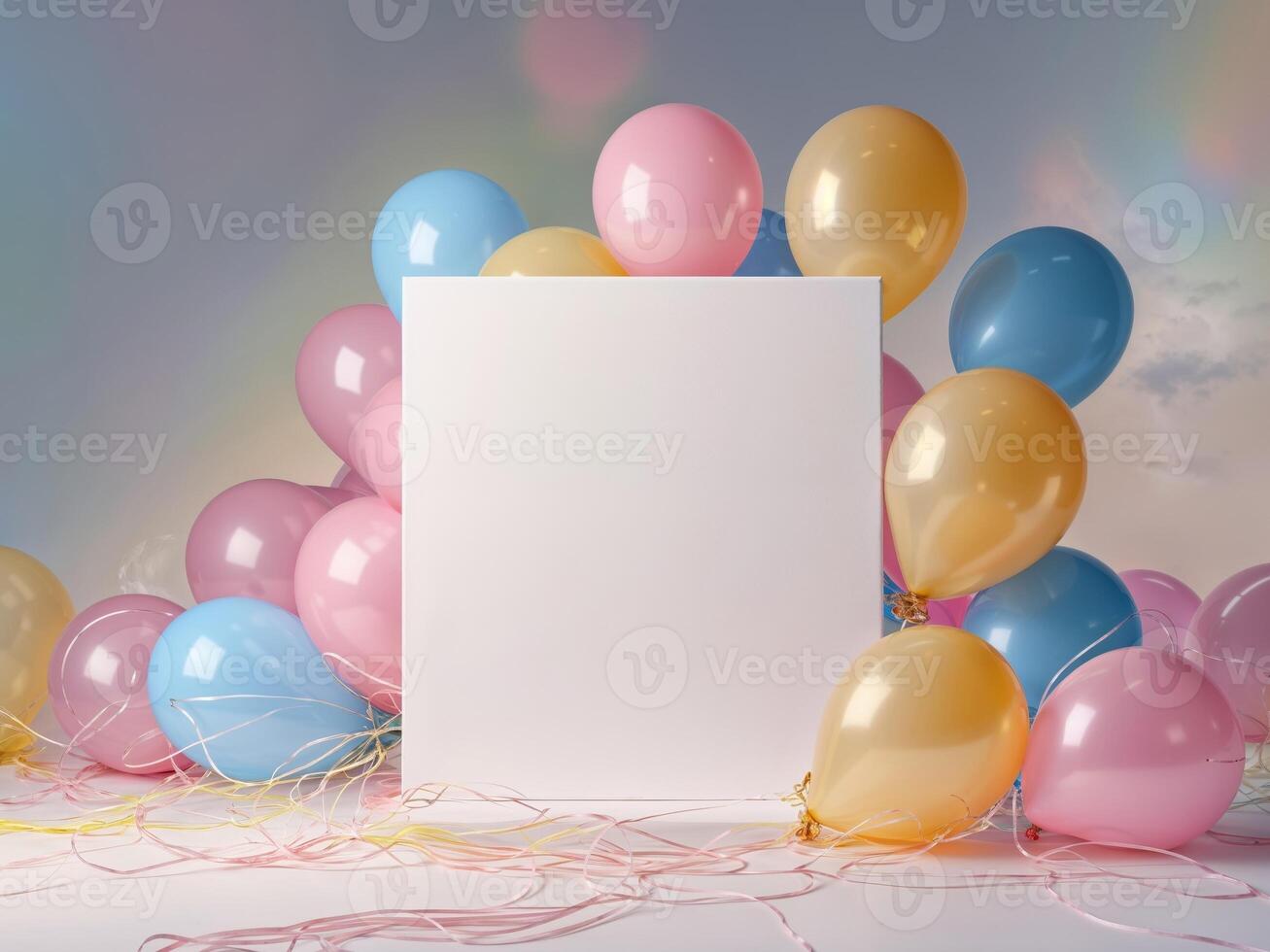 Colorful Celebration Background with Blank Canvas and Balloons. photo