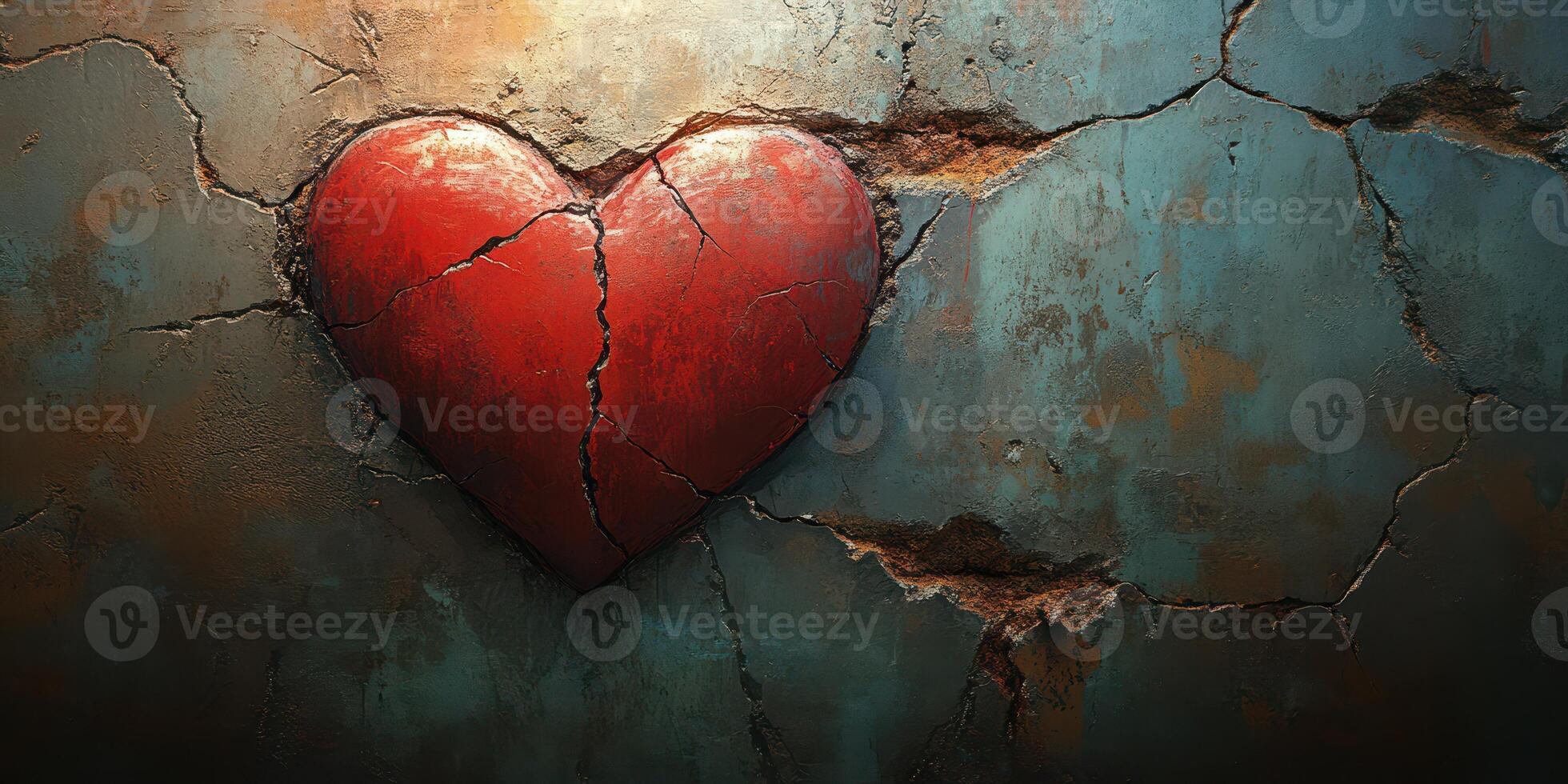 Heart symbol painted on cracked wall illustrating love and resilience in urban environment photo
