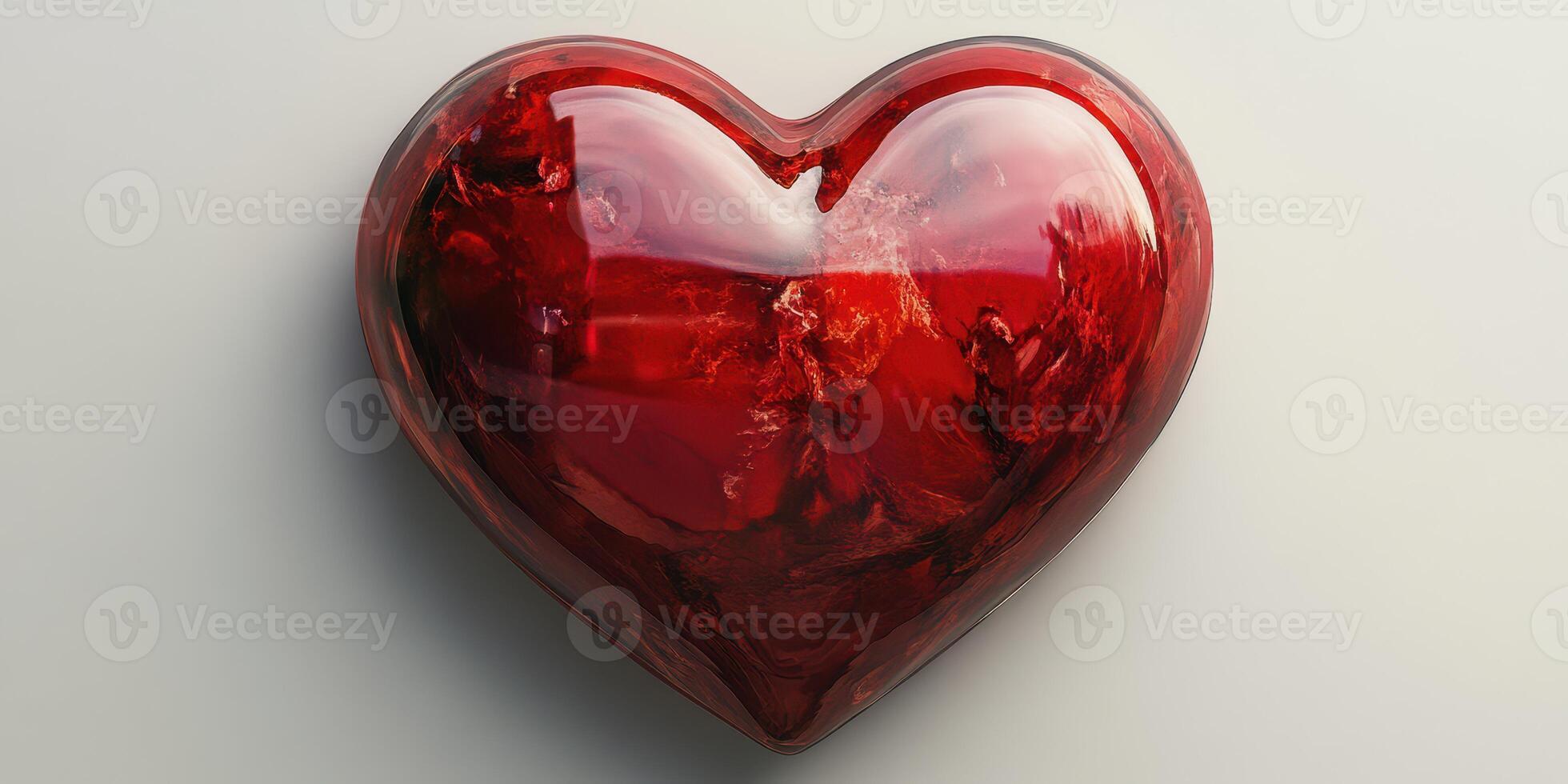 Heart-shaped decorative object in vibrant red color resting on a smooth surface photo