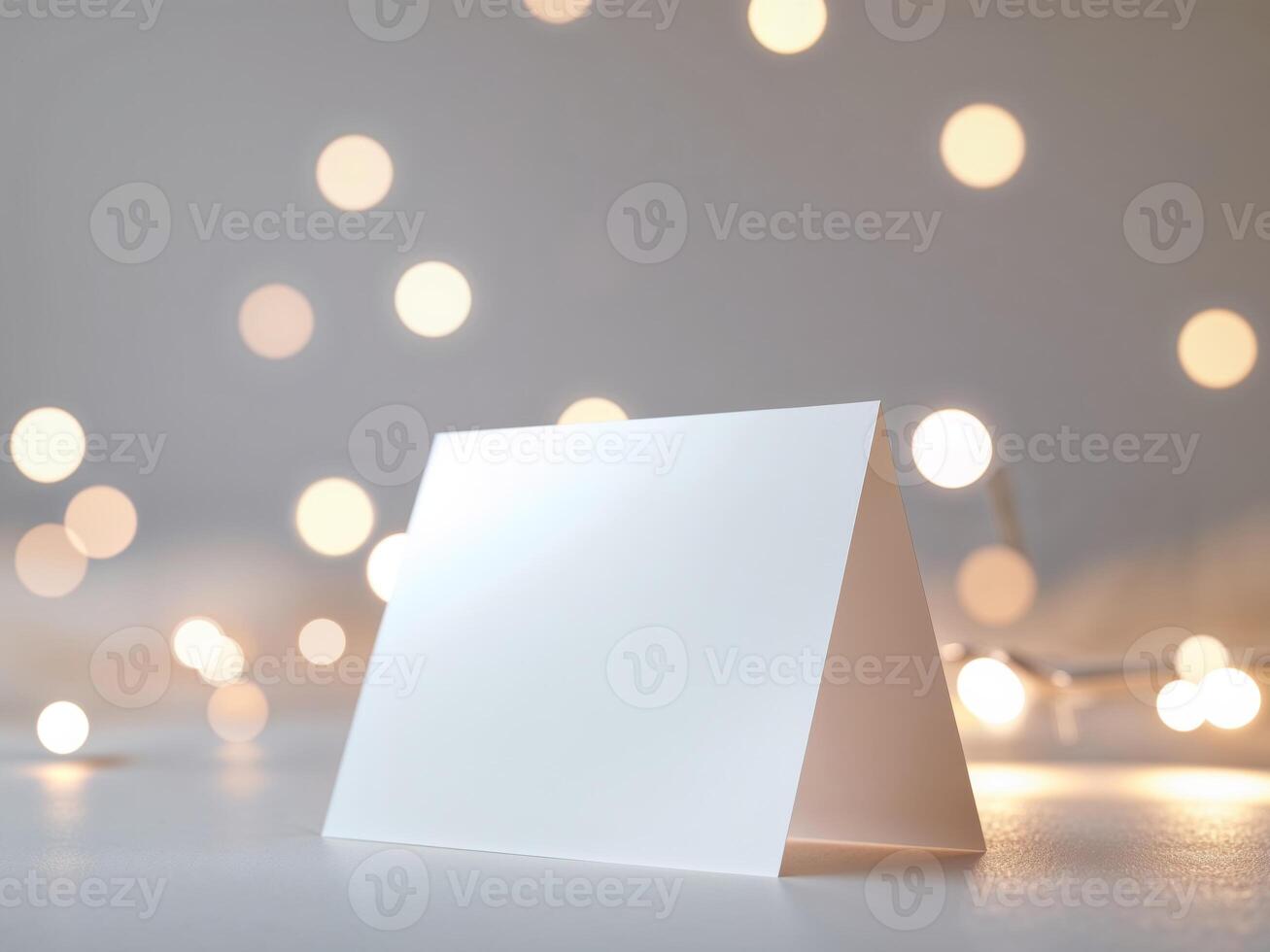 Blank card on a table with lights photo