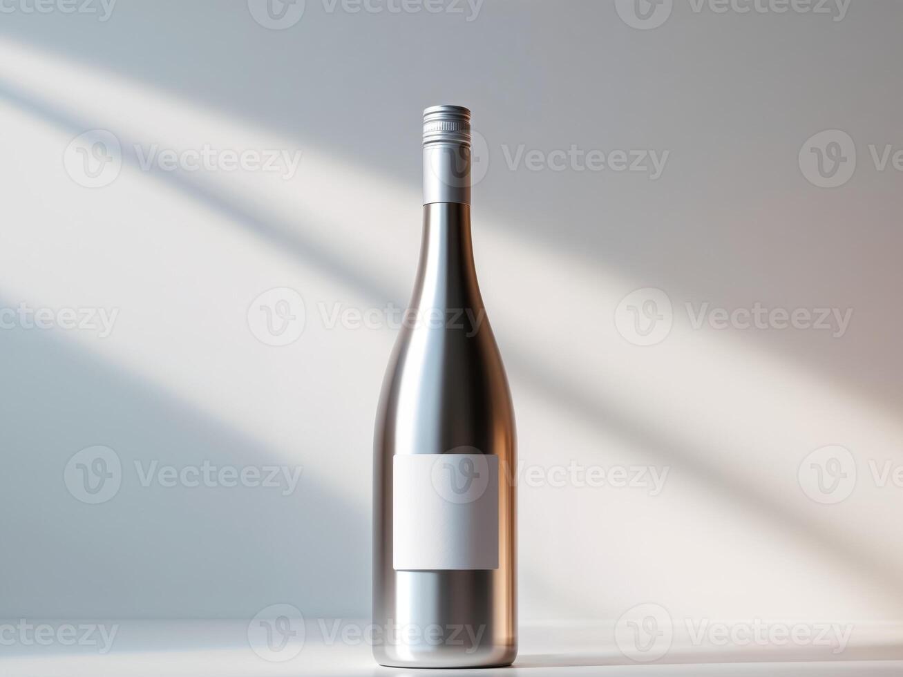 A wine bottle with a white label on it photo