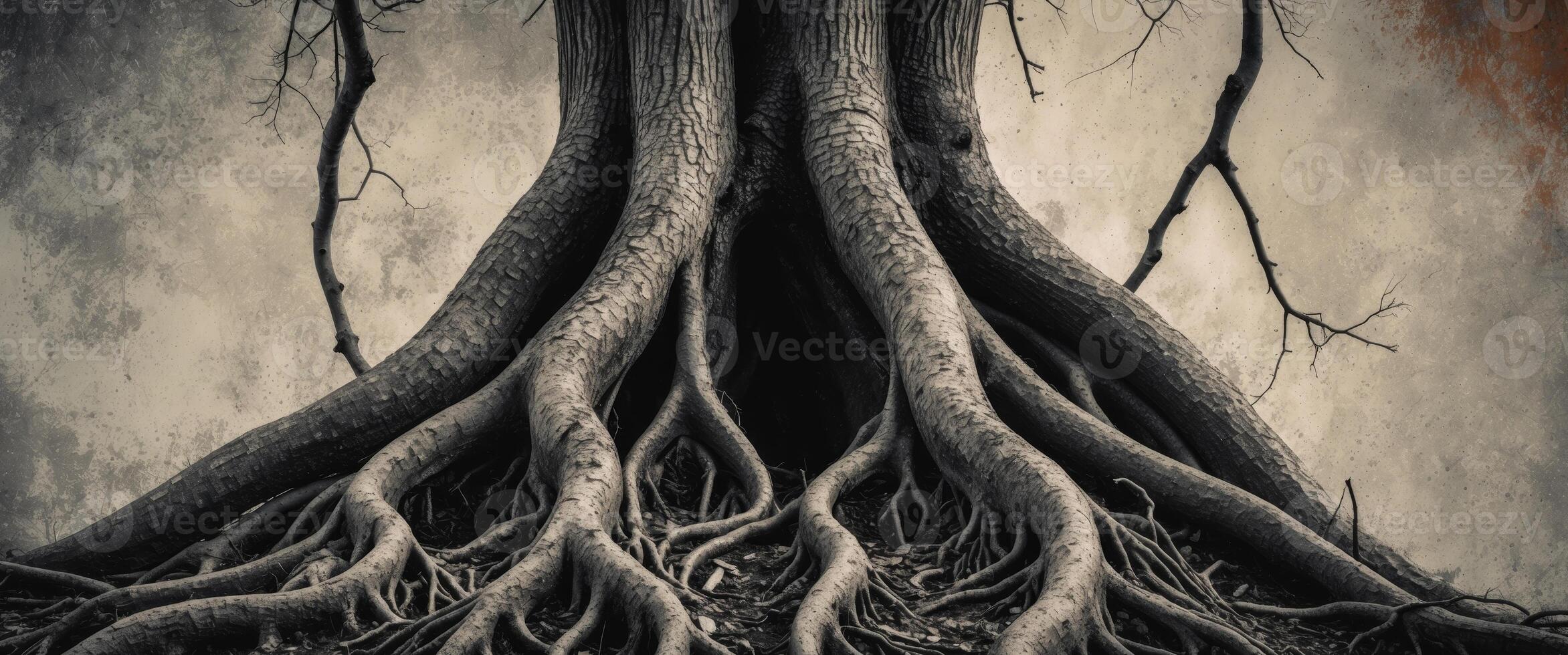 A tree with roots on a grungy background photo