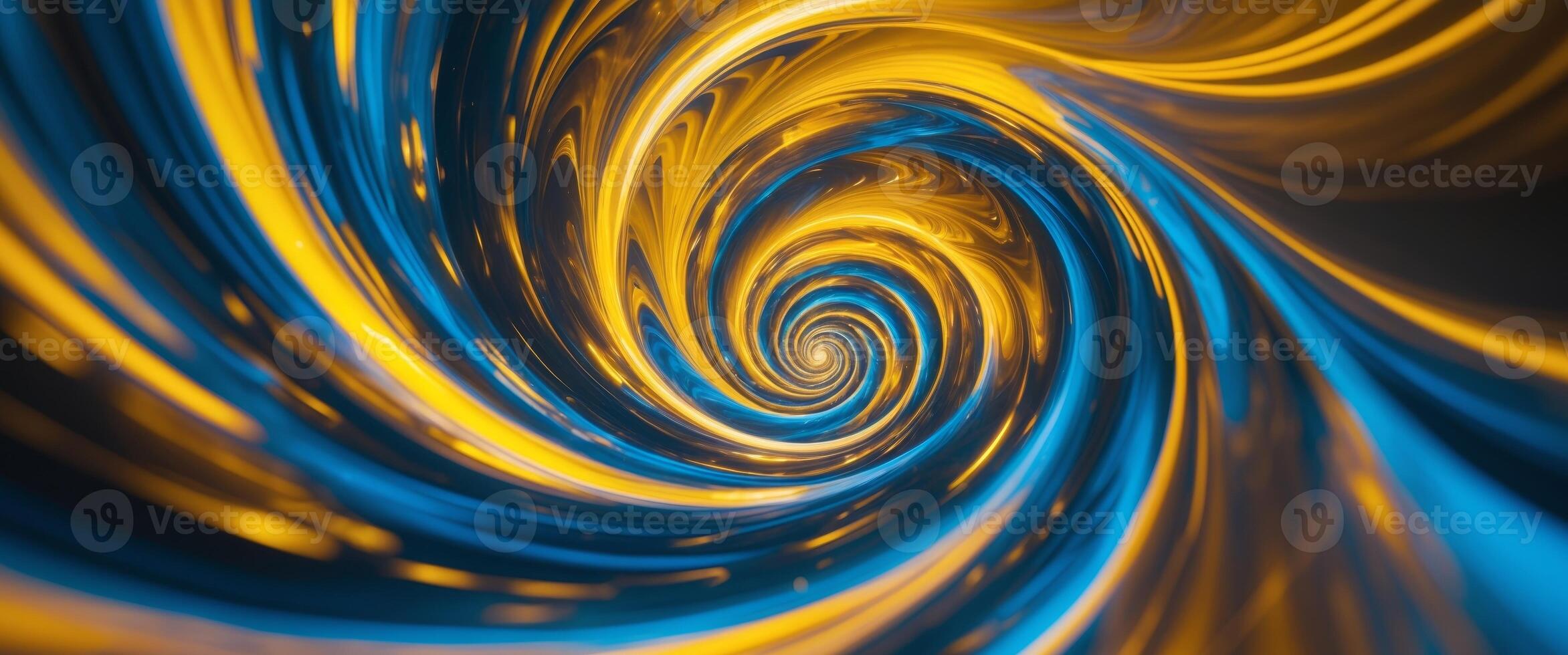 Futuristic swirl of golden yellow and blue tones creating dynamic effect. photo