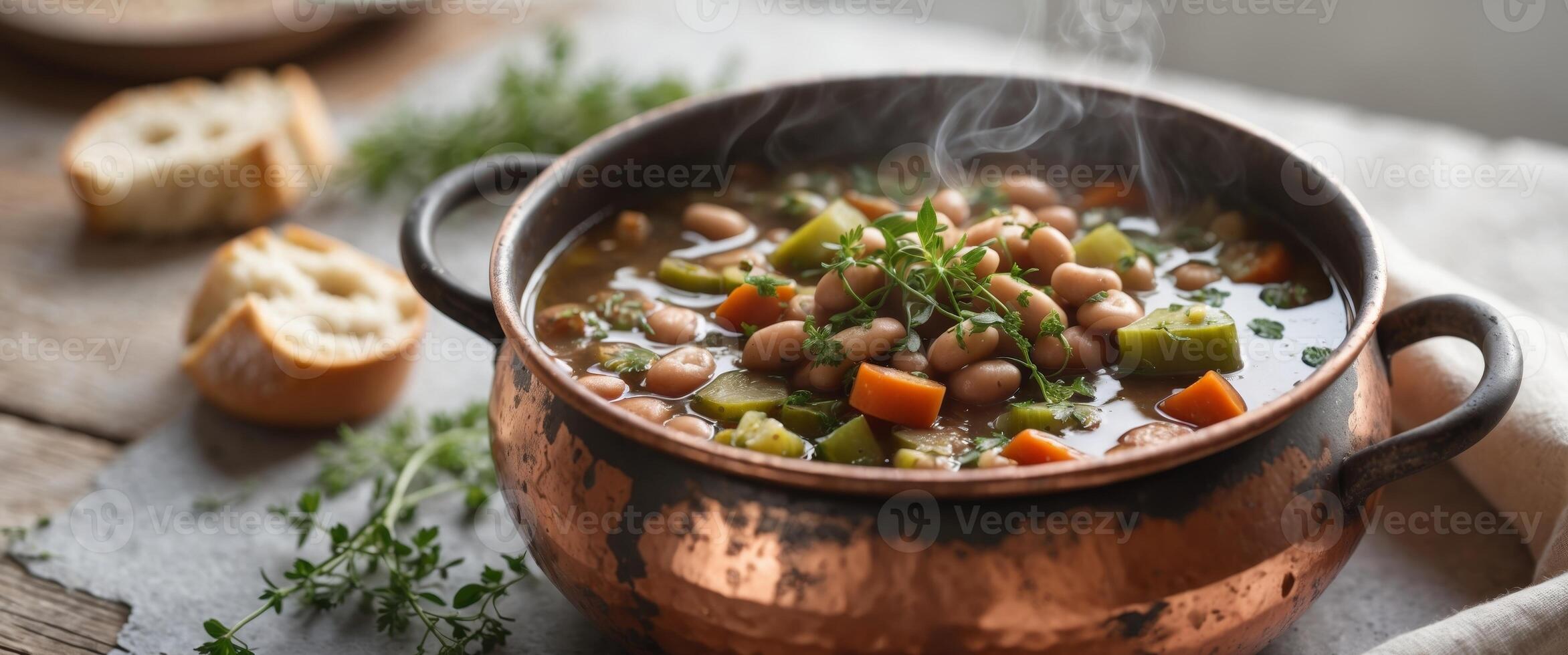 A pot of soup with vegetables and beans photo
