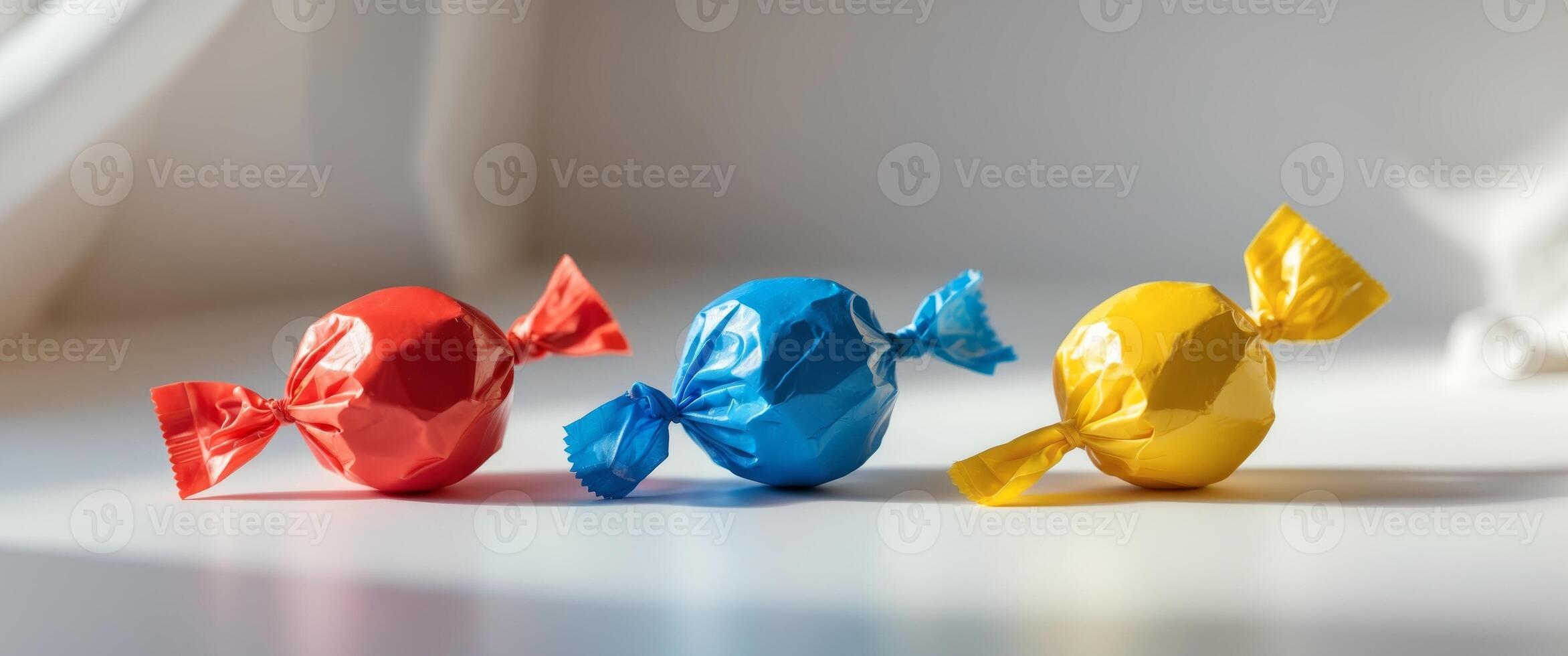 Three colorful candy candies sitting on a table photo