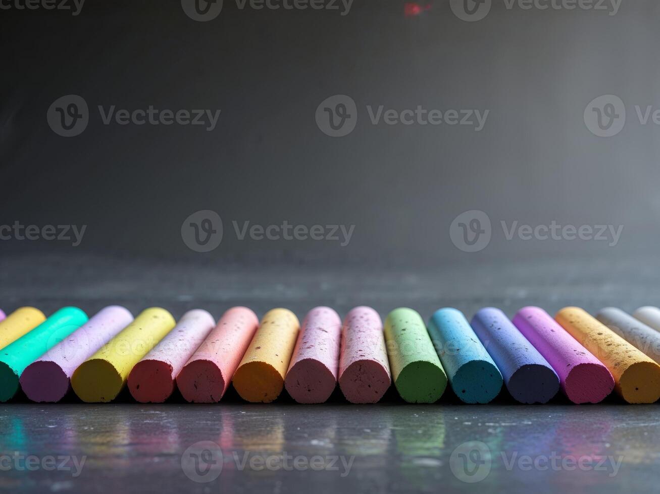 Colorful Chalk Sticks Lying Horizontally on a Dark Background photo