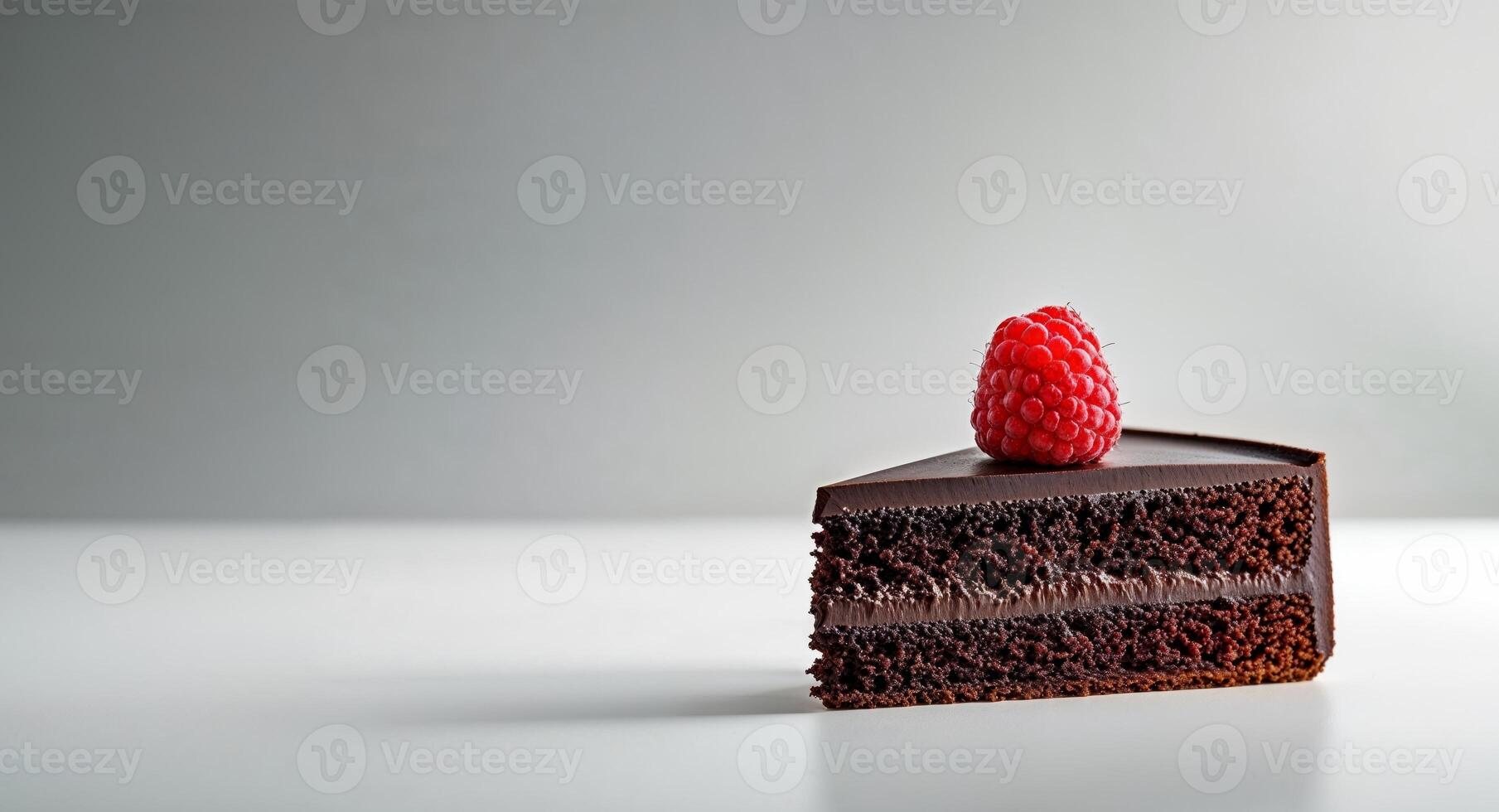 A slice of chocolate cake with raspberry on top photo