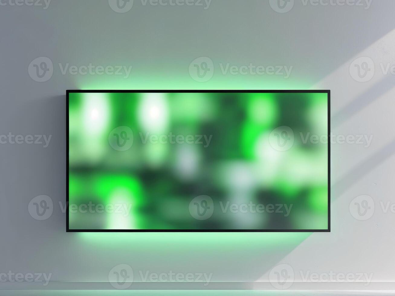 Modern Green Screen Display Mockup on Wall for Digital Content photo