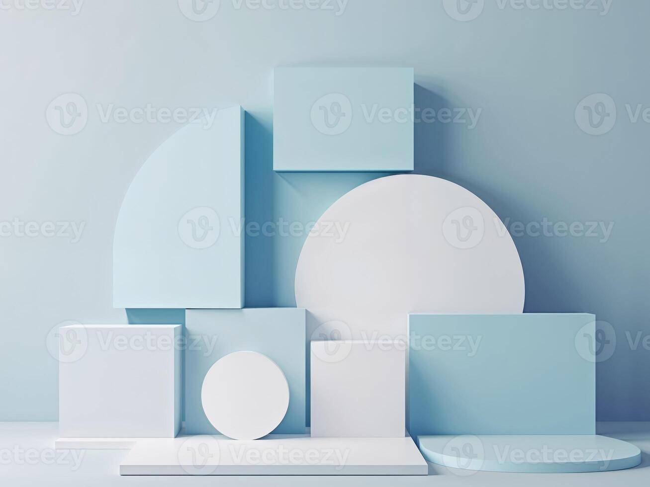 Serene Composition of Geometric Shapes in Pastel Blue and White for Product Display Backdrop. photo