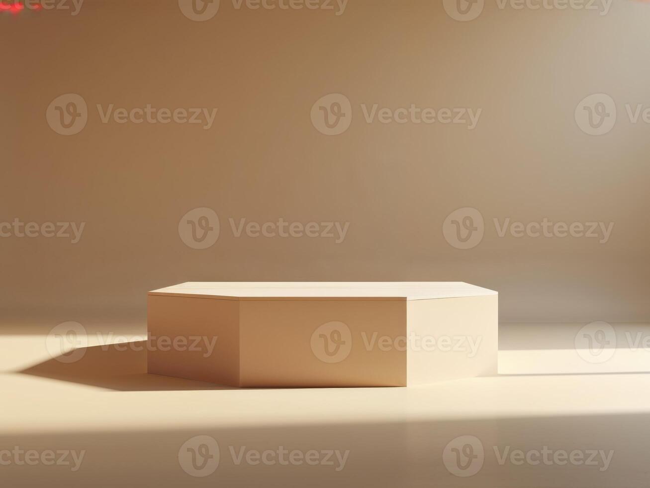 Empty platform podium on beige background with shadow photo