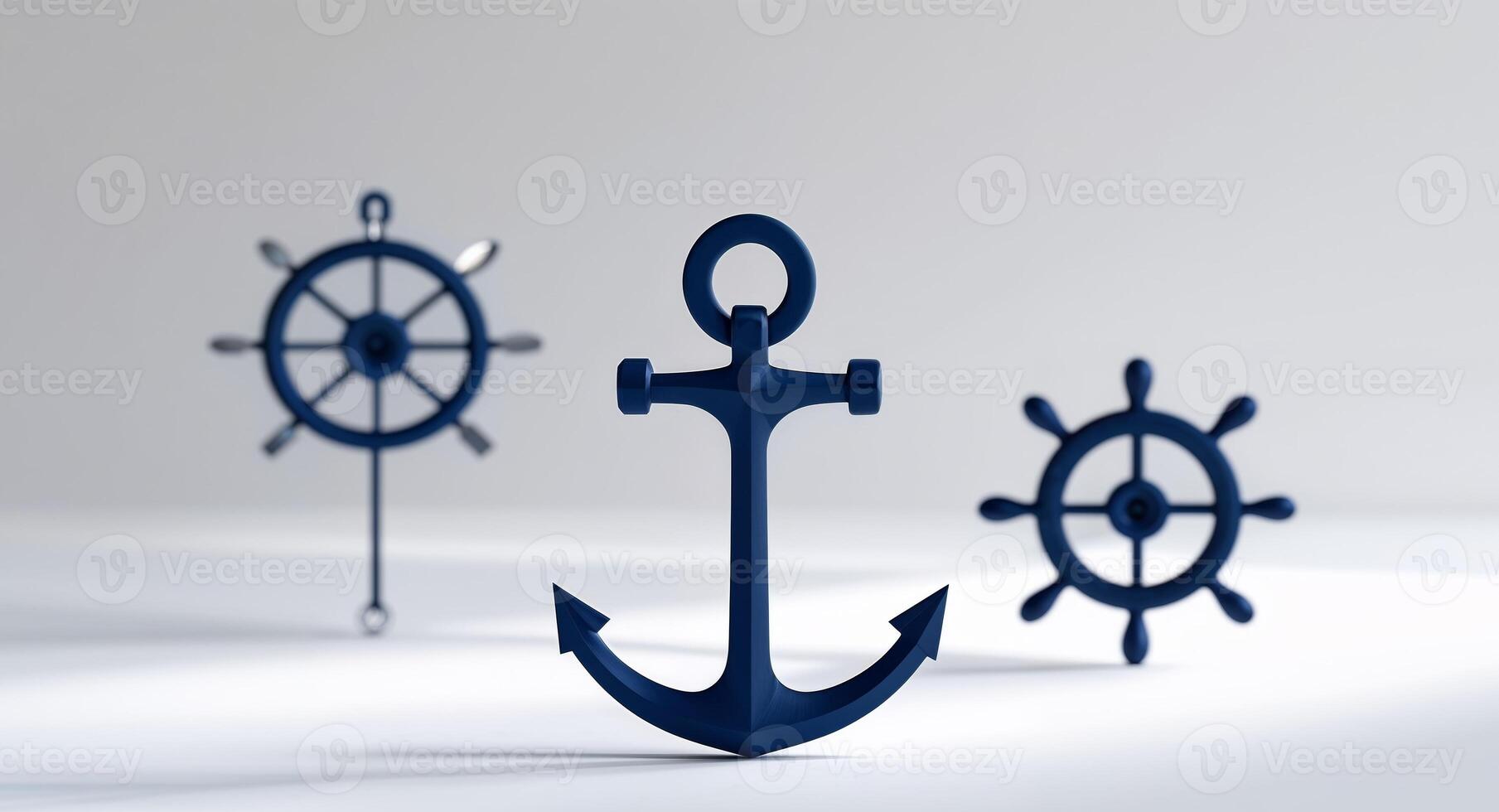 Tiny anchors and steering wheels in navy on white photo