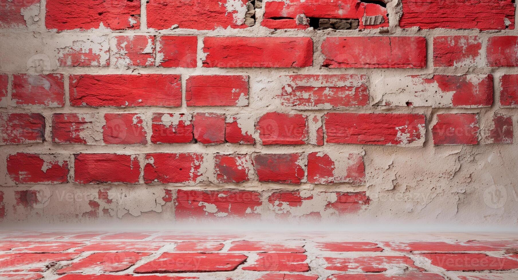 A red brick wall with a white ceiling photo