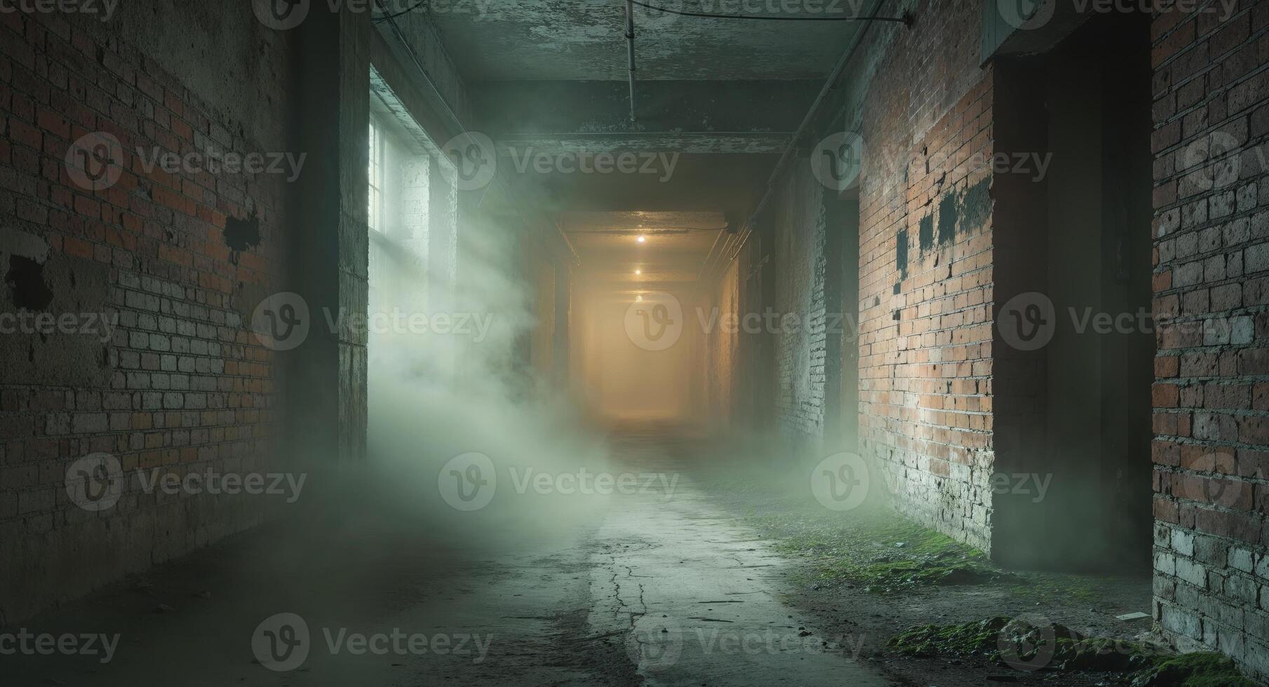 A dark hallway with smoke coming out of it photo