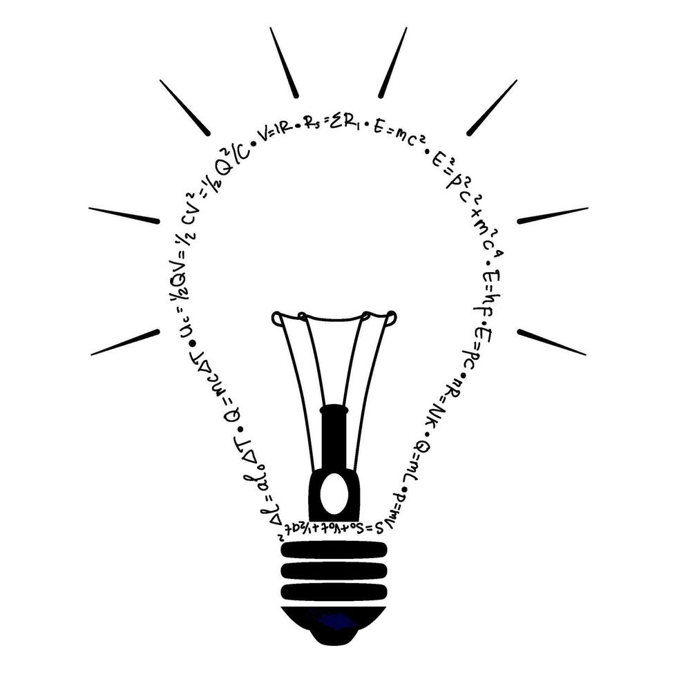 light bulb with physic doodle formulas vector