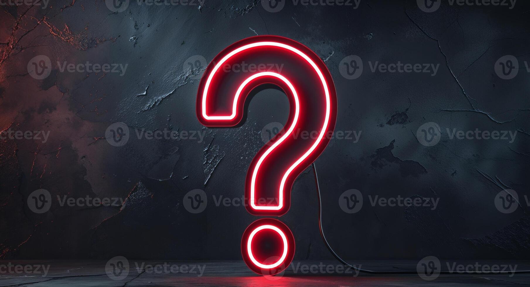 A red neon sign with a question mark on it photo
