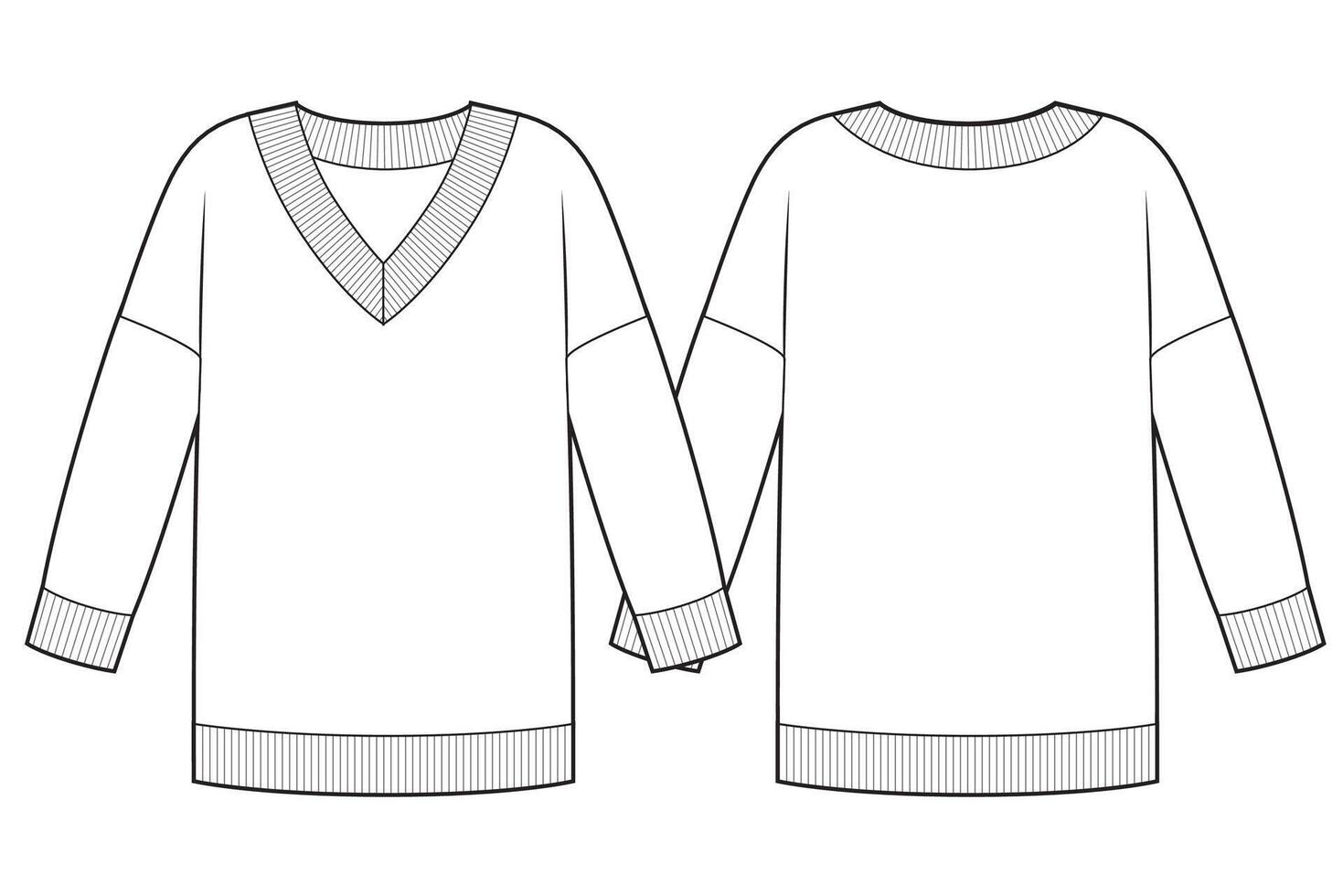 Knitted sweater v-neck with drop shoulders vector