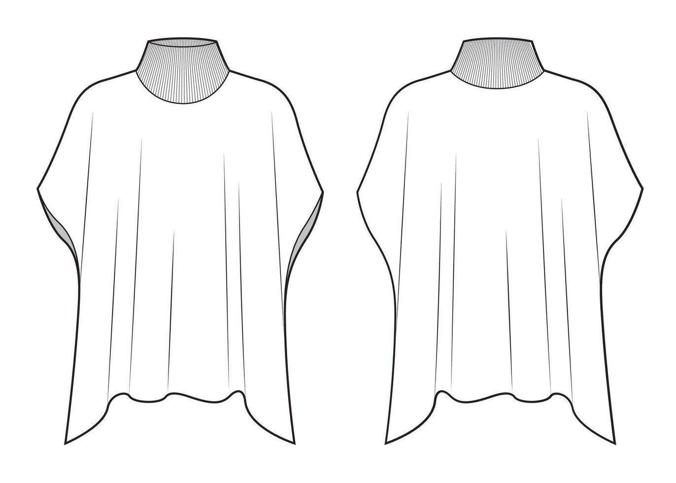 Womans cape poncho flat sketch vector