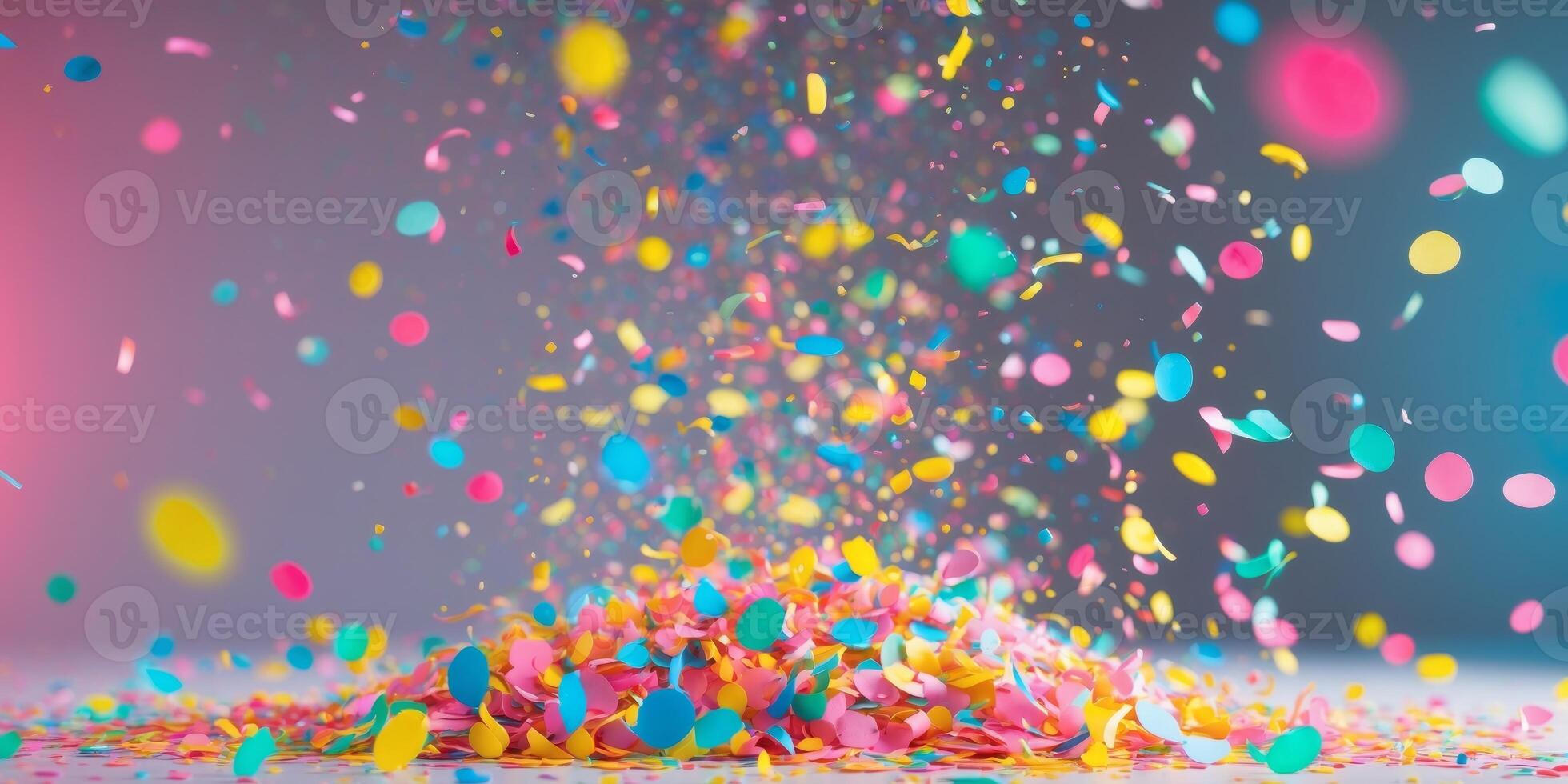 Celebration Event Platform Festive Atmosphere Party Decor Colorful Confetti Studio Setting Fun Concept photo