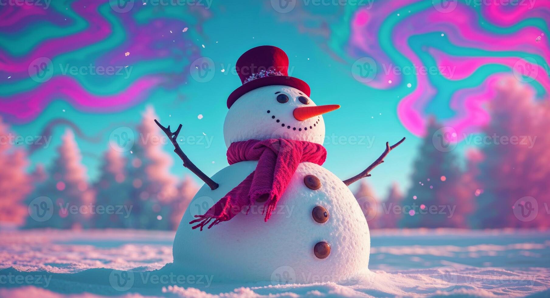 Whimsical Snowman with Psychedelic Swirls for Winter Holiday Cheer. photo