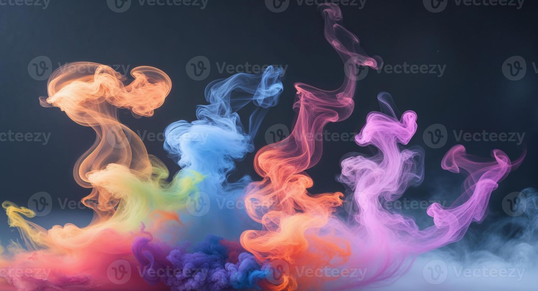 Colorful Smoke Rising in Dark BackgroundColorful Smoke Rising in Dark Background. photo