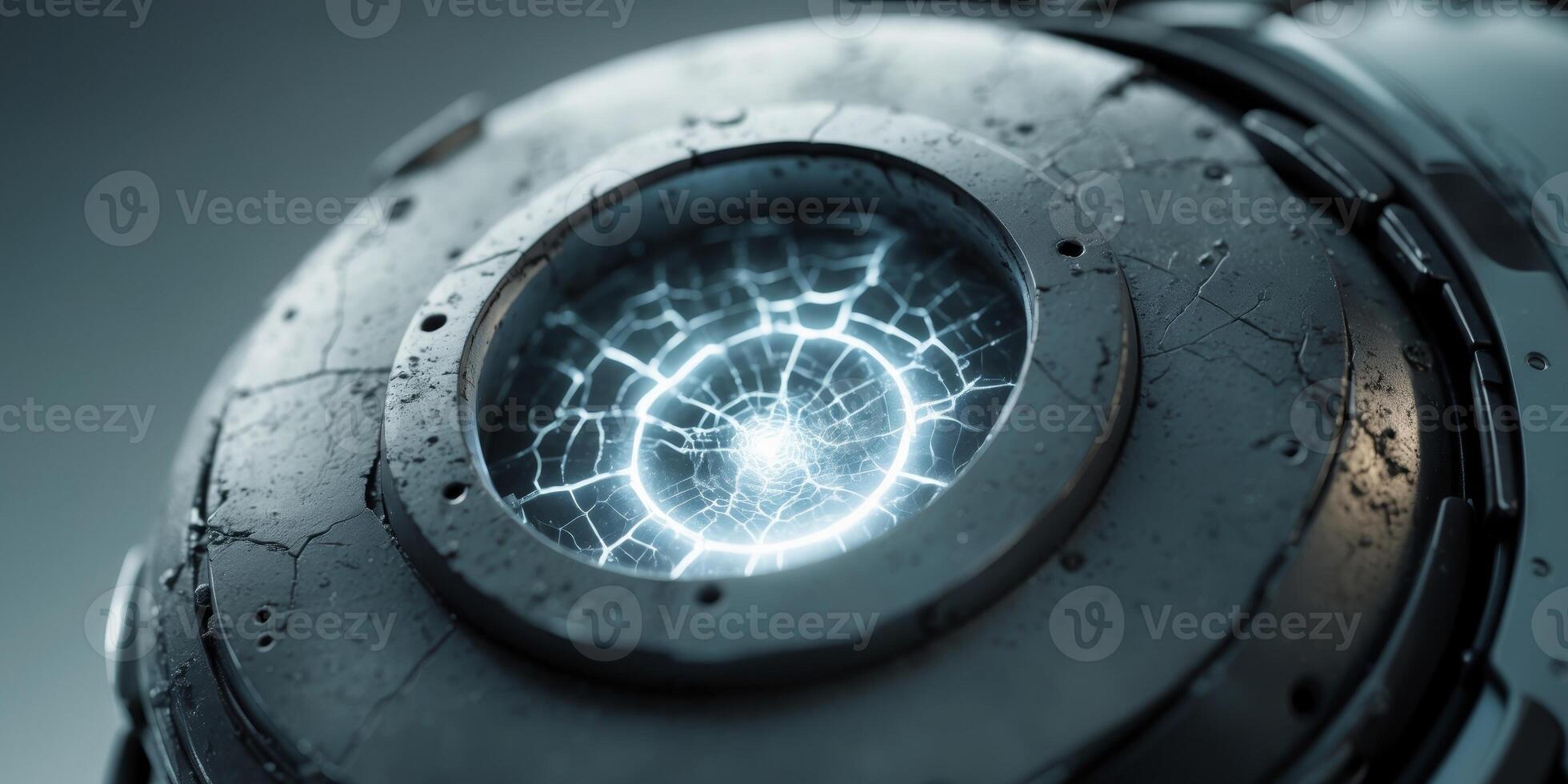 Futuristic Device with Glowing Cracked Core Close Up photo