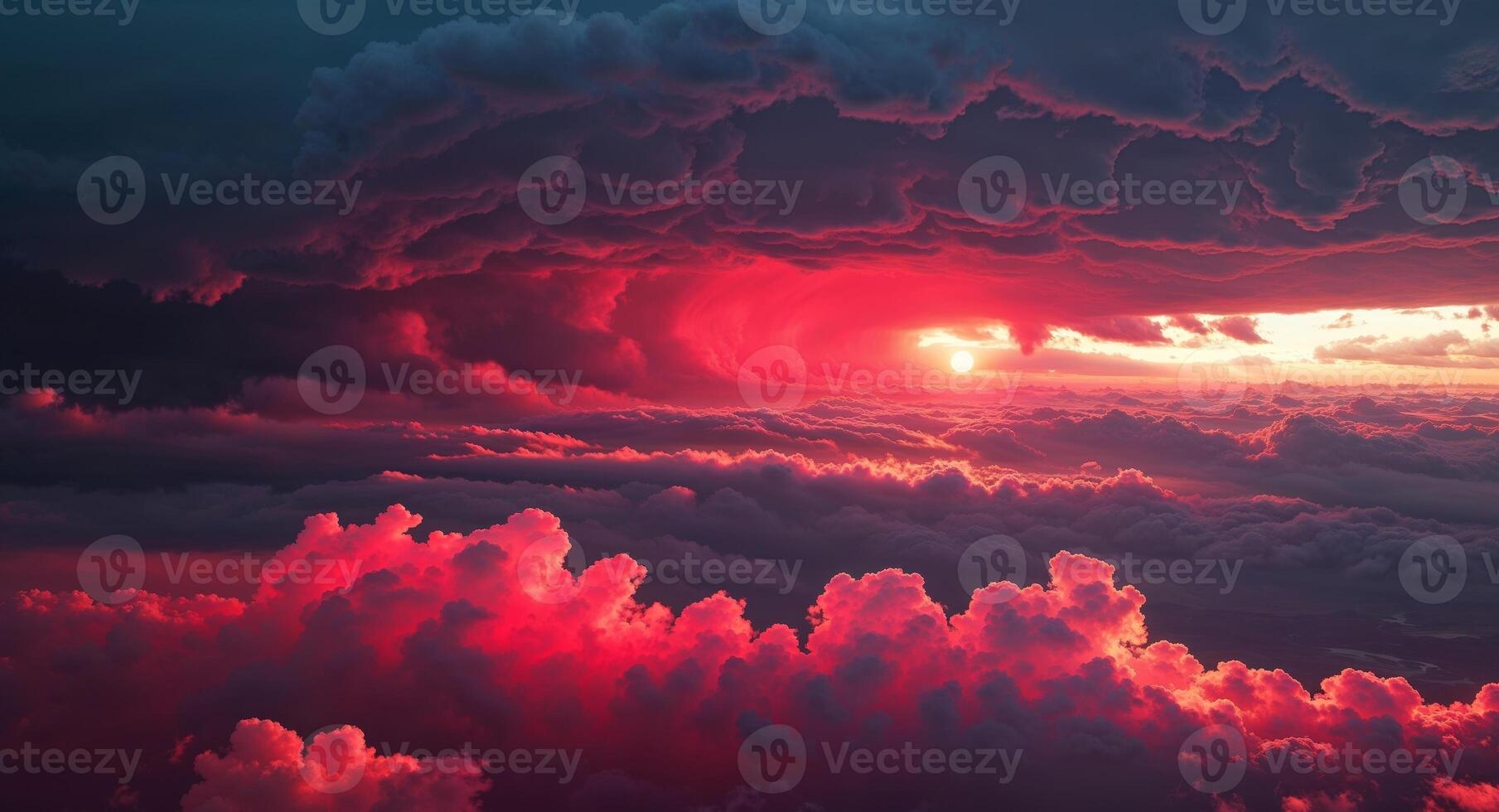 Crimson Sky Warning of Impending Storm and Ominous Atmosphere Inspiring Awe and Fear. photo