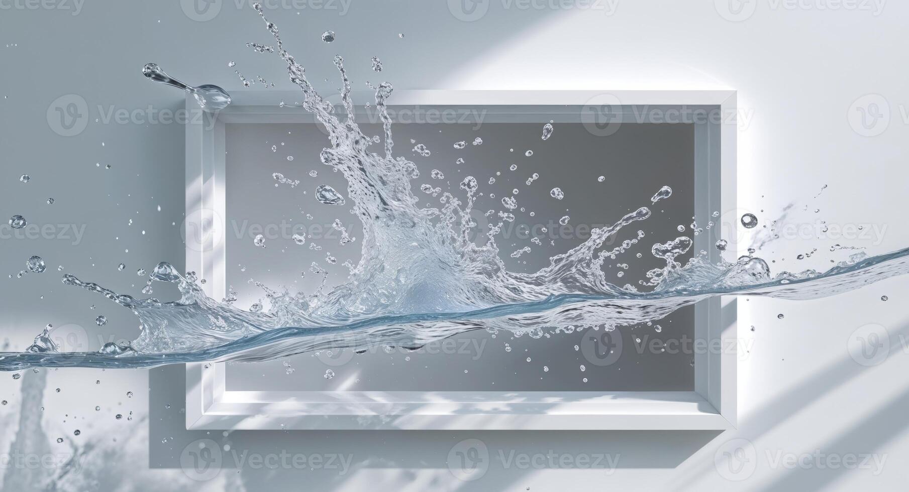 A white frame with water splashing into it photo