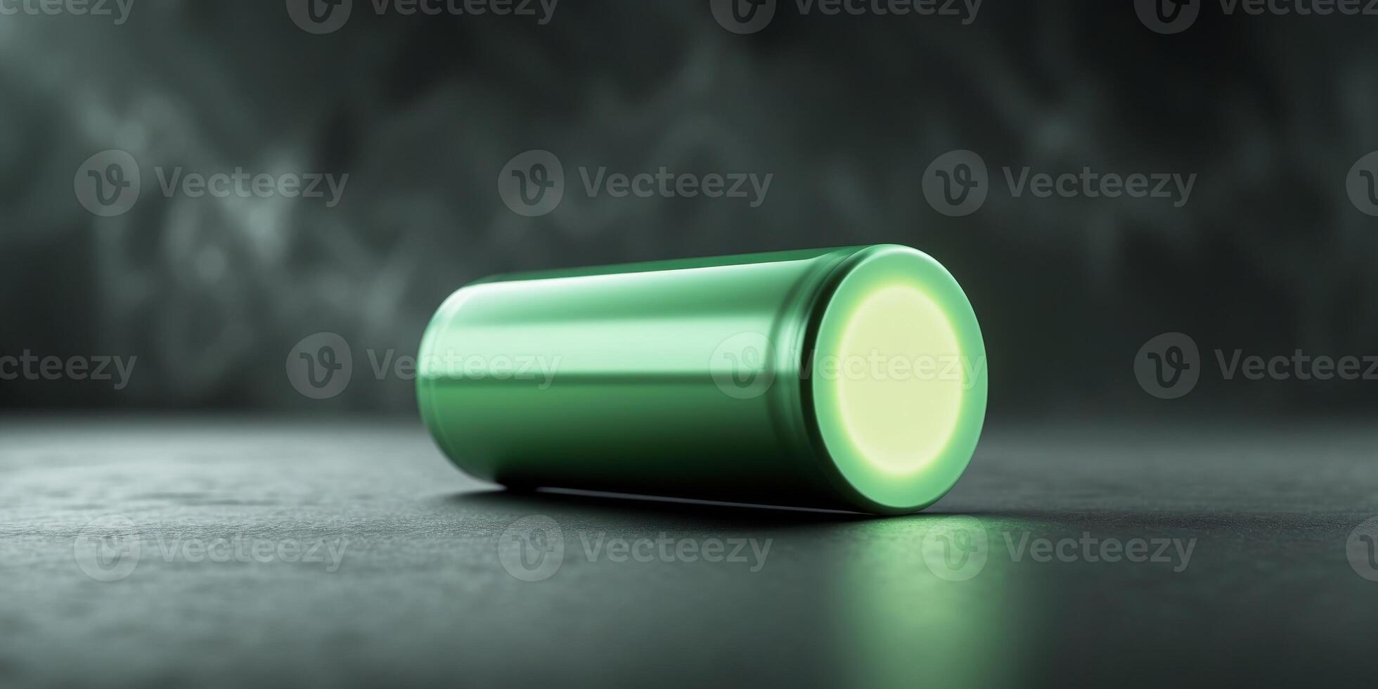A green battery on a dark surface photo