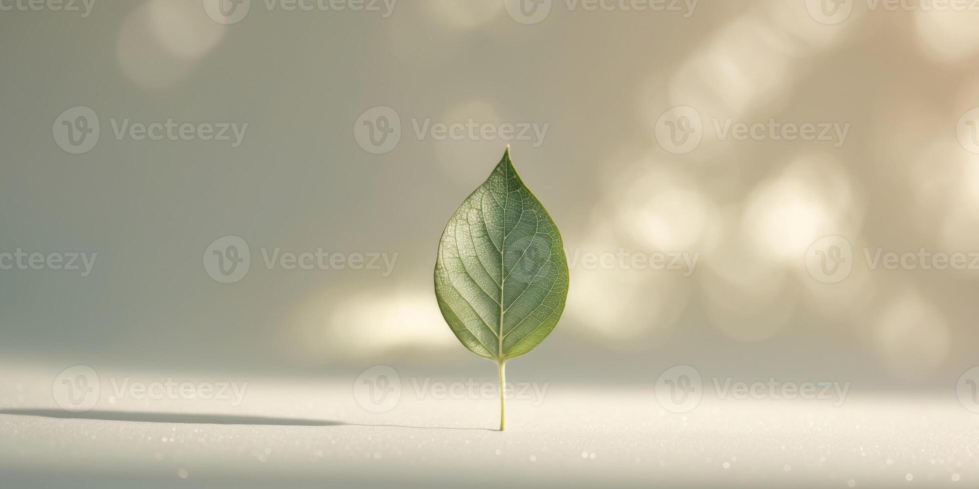 Sliding Leaf with Dew in Soft Natural Light. photo