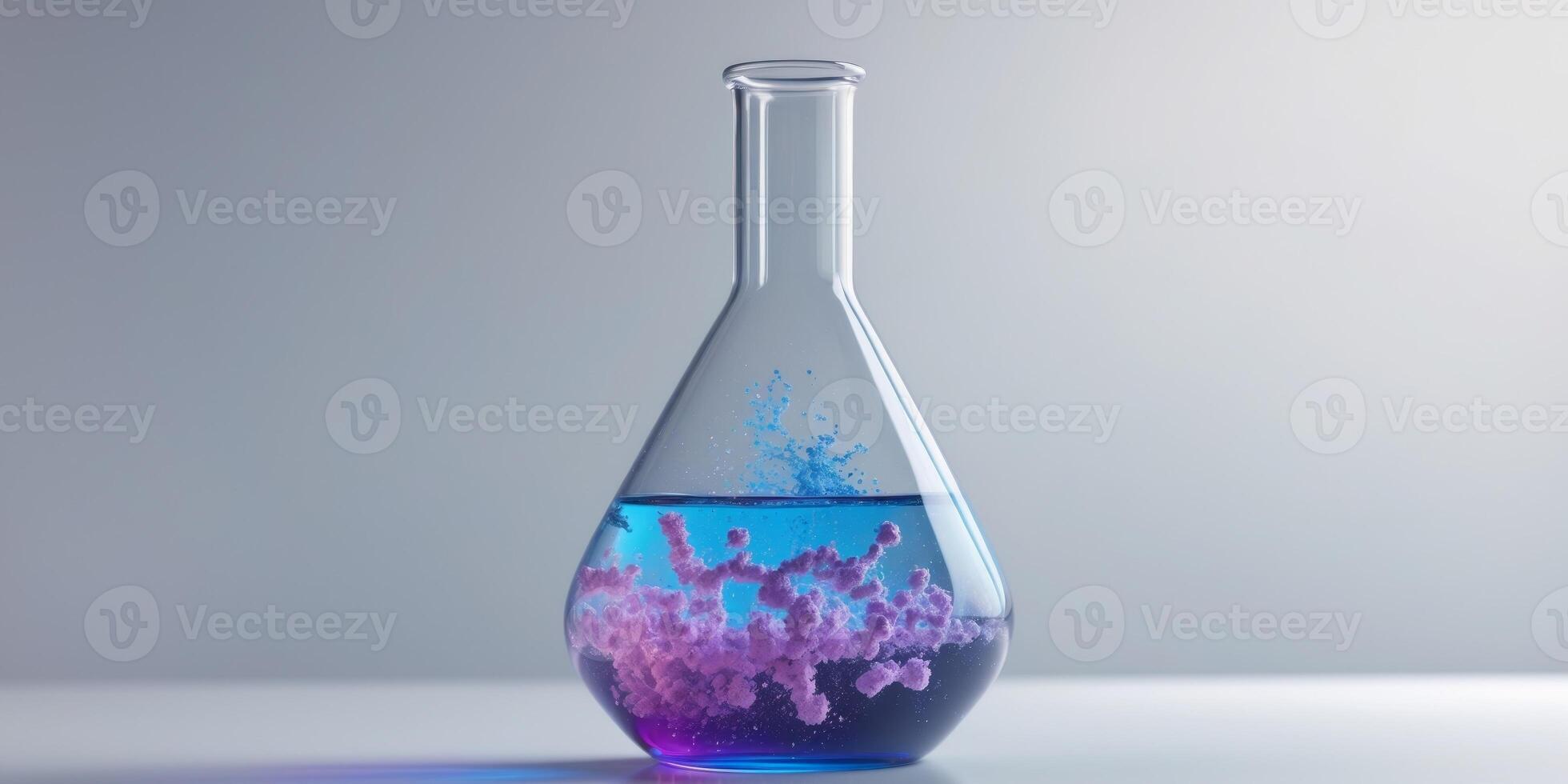 Blue Laboratory Flask with Chemical Liquids and Particles Reflecting Advanced Research Concepts in Science and Medicine photo