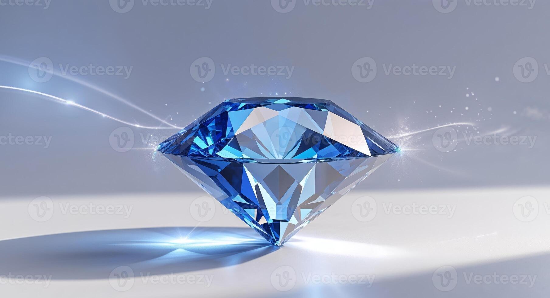 Shimmering Blue Diamond with Reflections and Glowing Light Effects. photo
