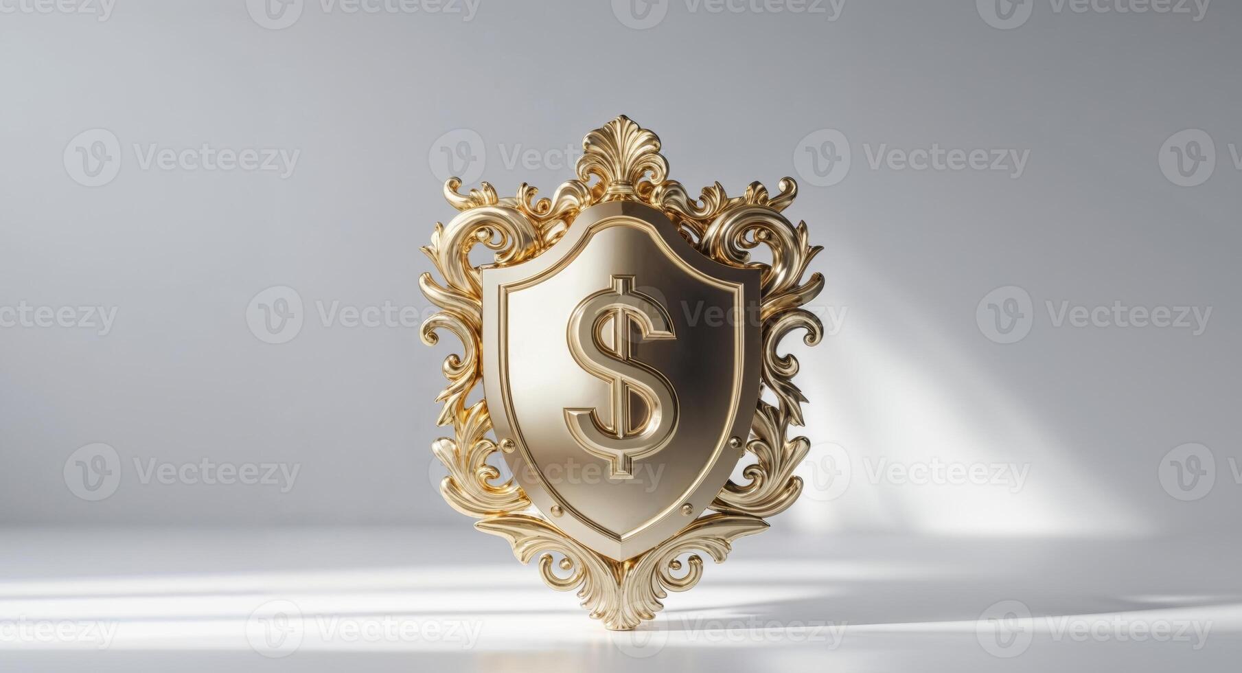 Ornate Golden Shield with Dollar Sign Emblem for Financial Themes photo