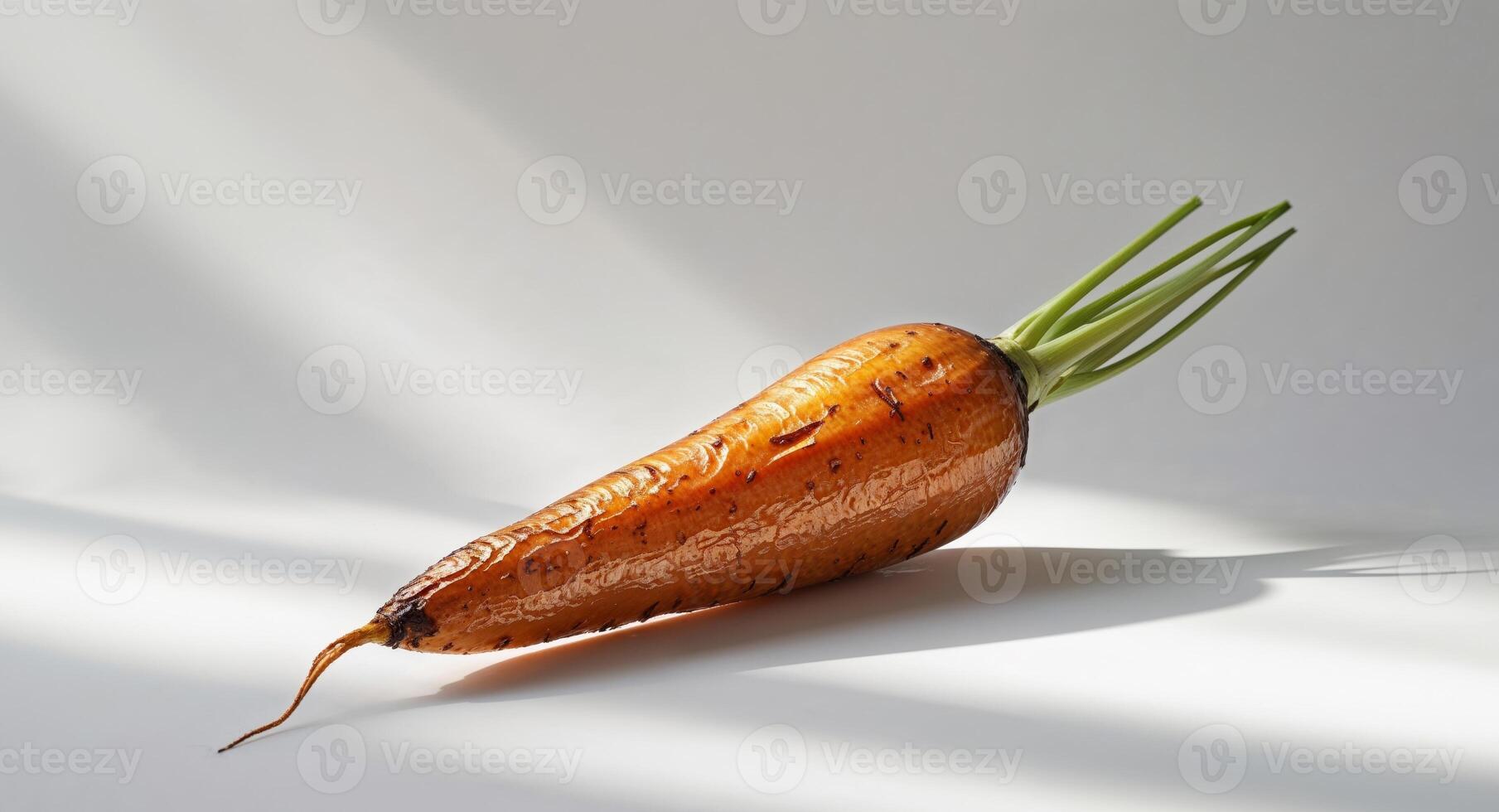 Roasted carrot with caramelized edges served on a simple background for a culinary presentation. photo