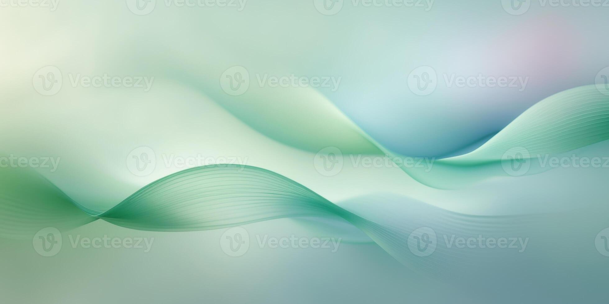 Abstract Green and Blue Wavy Lines Background with Light Pastel Tones. photo