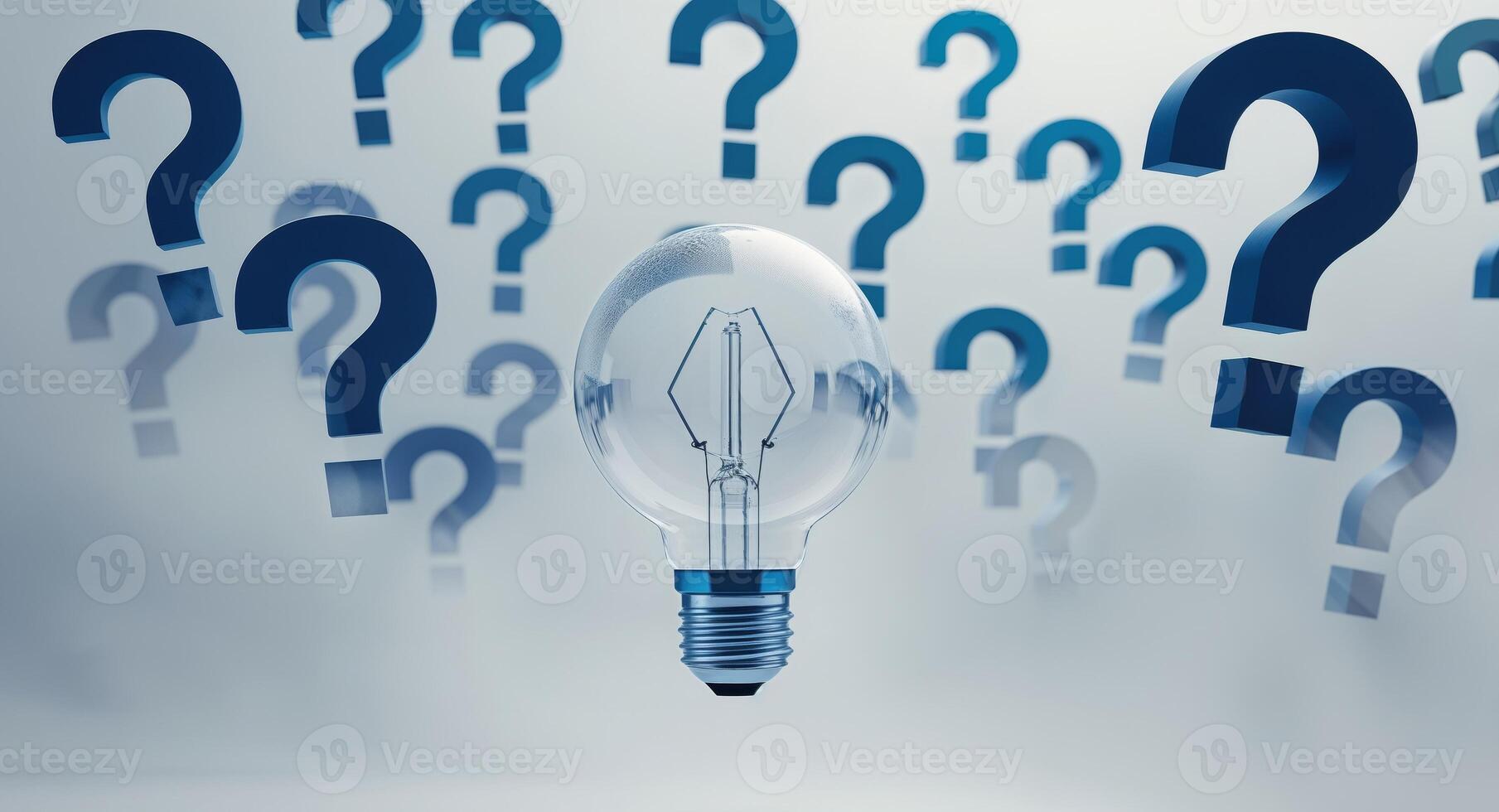 a light bulb surrounded by question marks symbolizing ideas and innovation photo