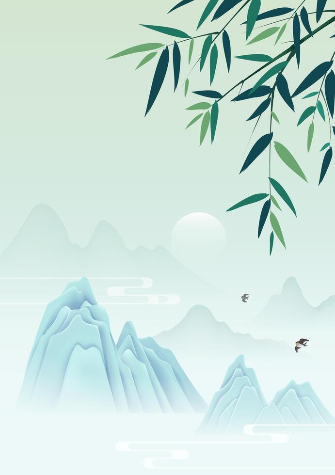Chinese style poster illustrated with bamboo and landscape background vector