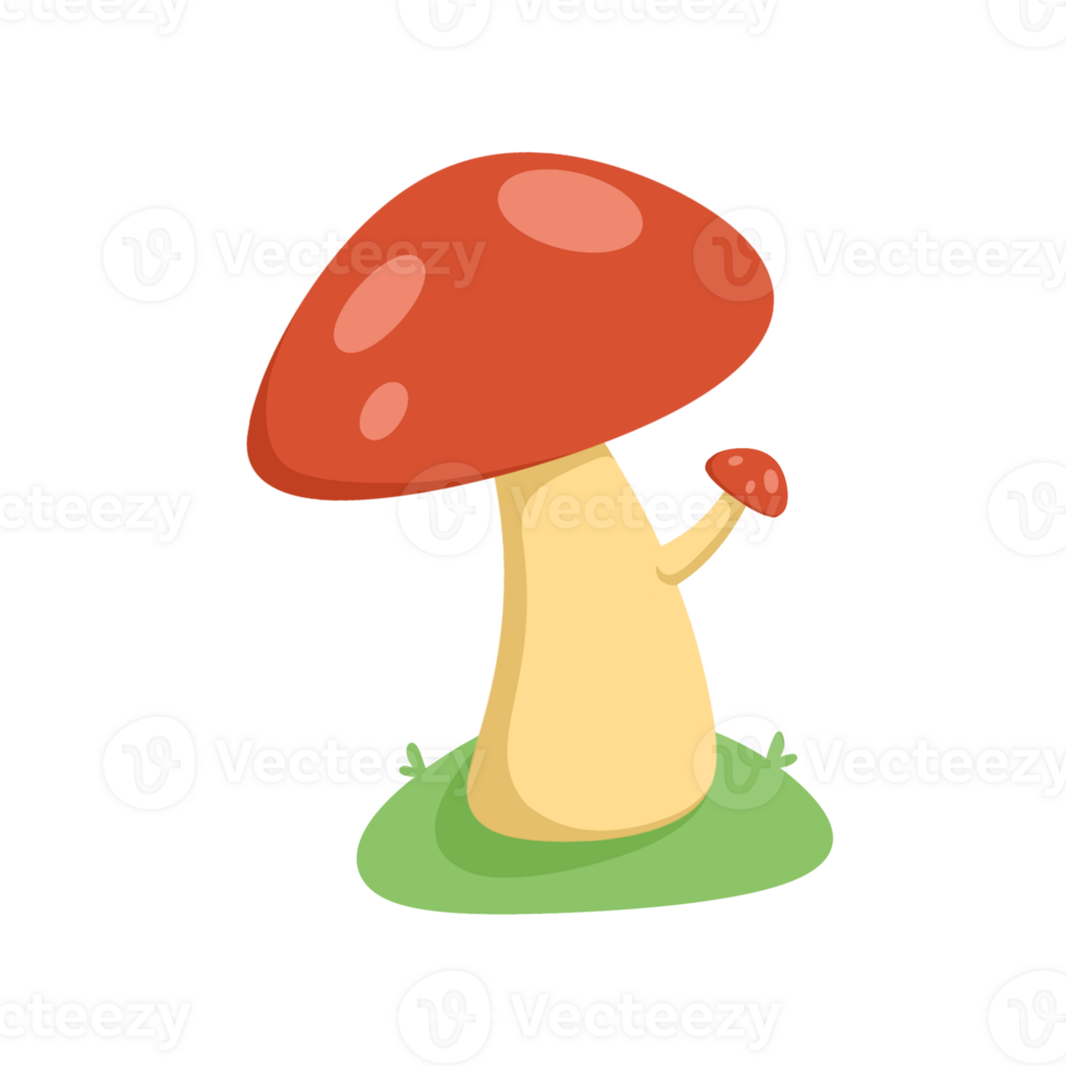 Red mushroom design illustration with simple design and modern pastel color isolated on transparent background png