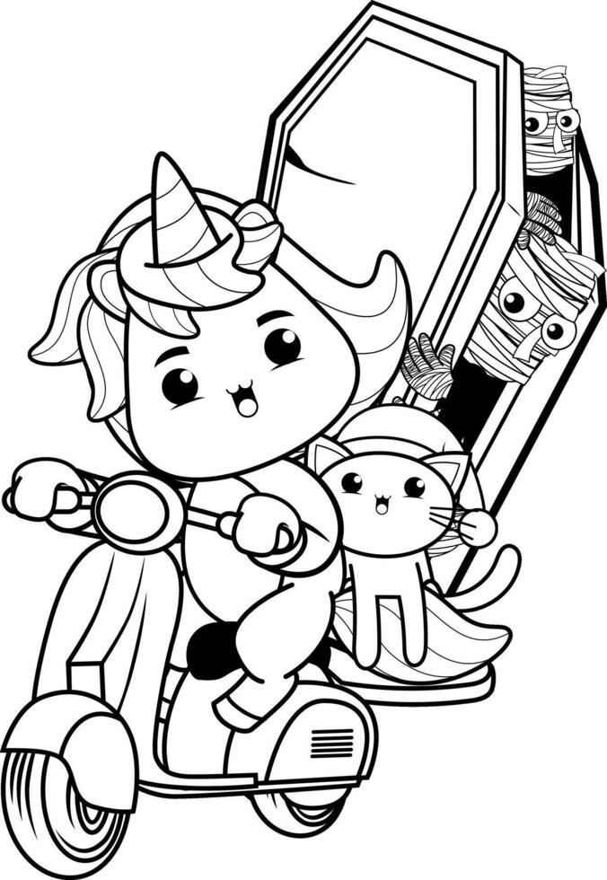 A cartoon character riding a scooter with a coffin vector