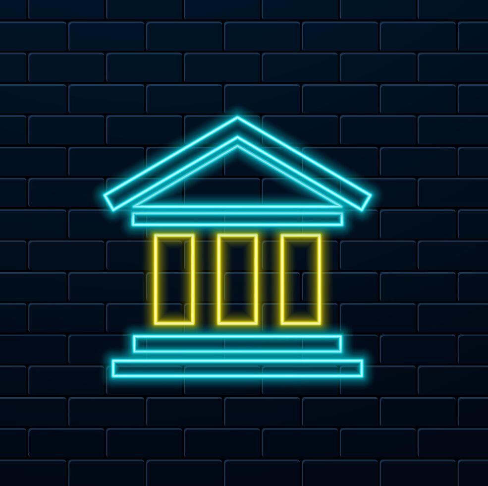 Bank building filled outline icon, neon style. line sign, linear colorful pictogram isolated on white. Banking house symbol, logo illustration. Pixel perfect graphics vector