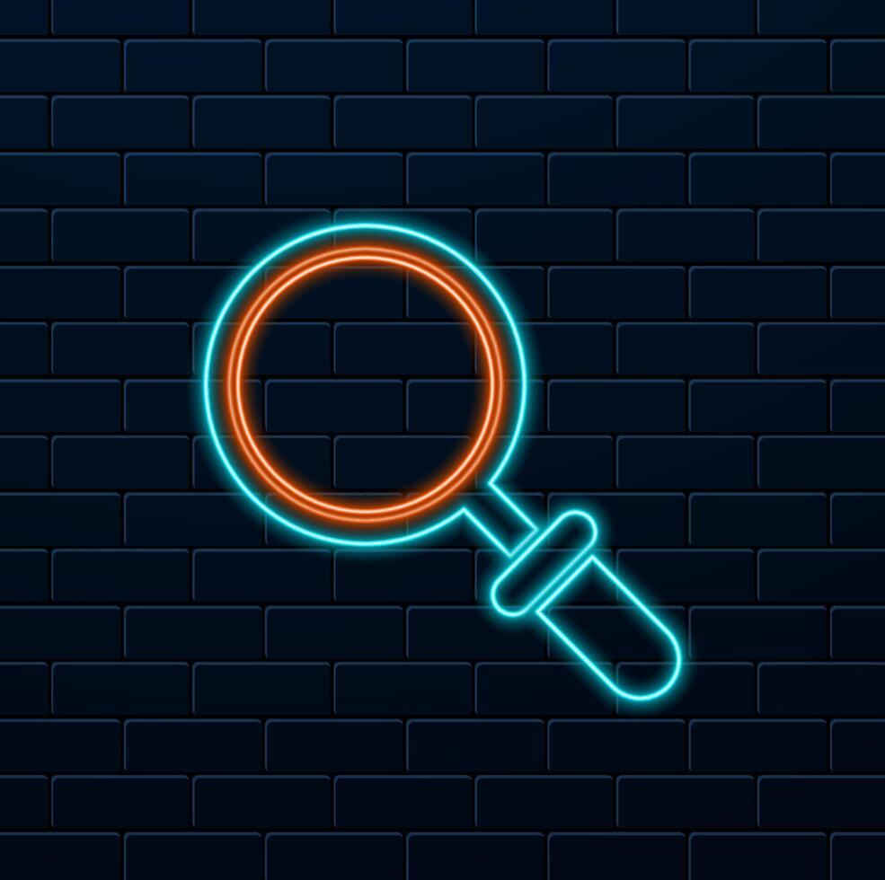 Magnifier icon design isolated on white background. neon style. vector