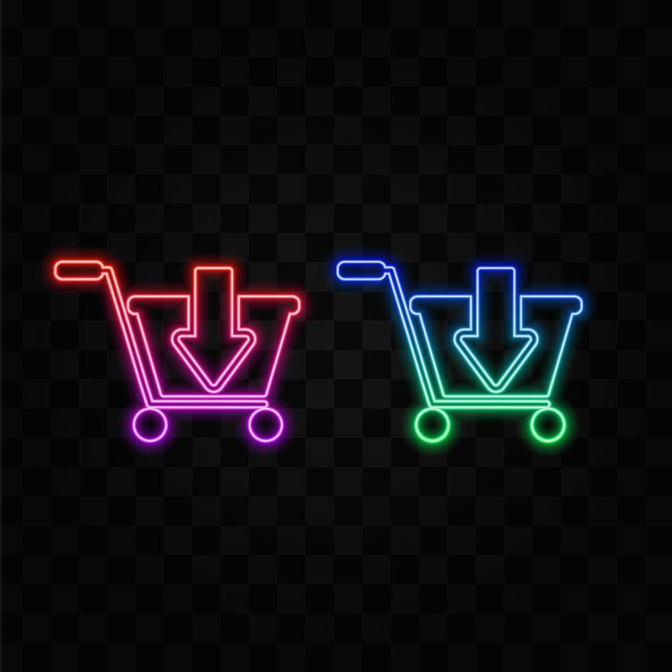 Shopping cart icon . neon style. vector