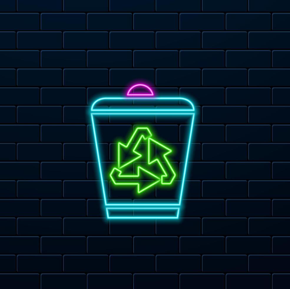 A simple black silhouette of a recycling bin. neon style. vector