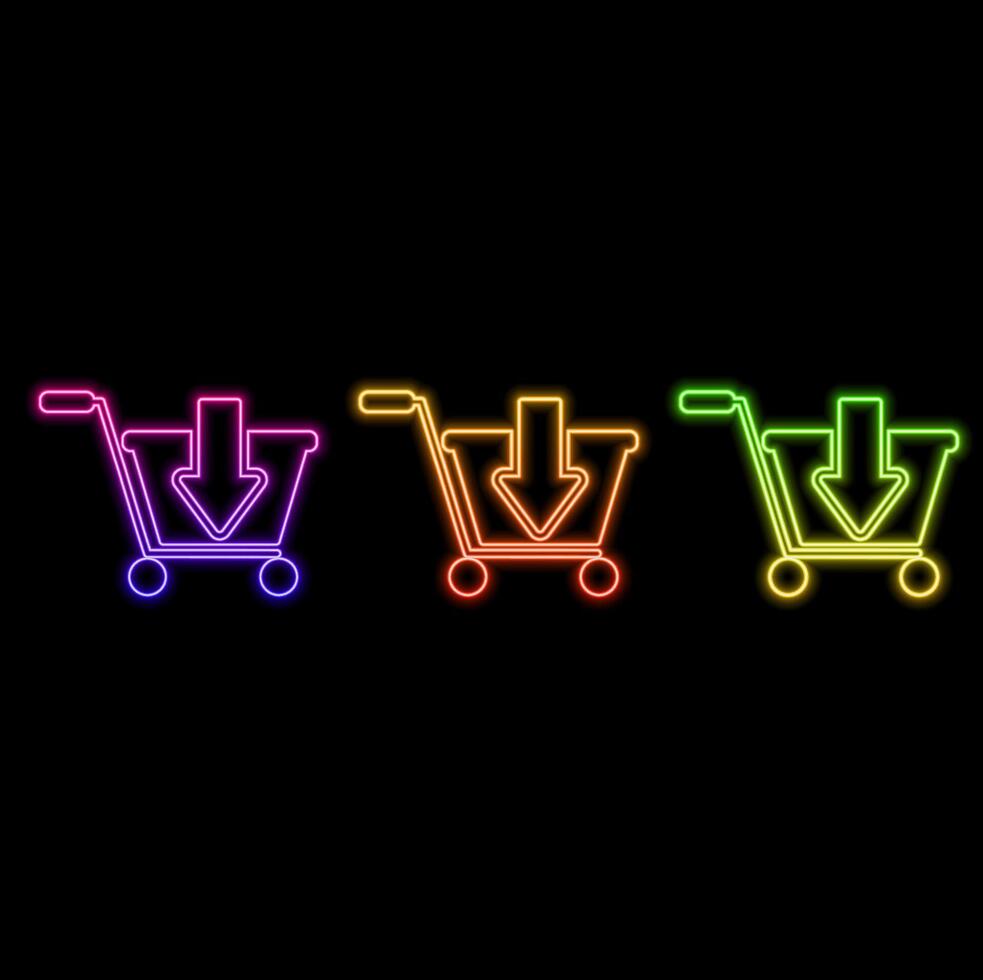 Quick shopping cart icon. neon style. vector
