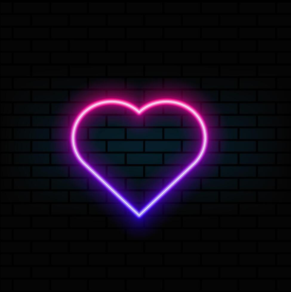 Neon heart sign or photo frame. Romantic Valentine's Day symbol glowing on dark background. vector