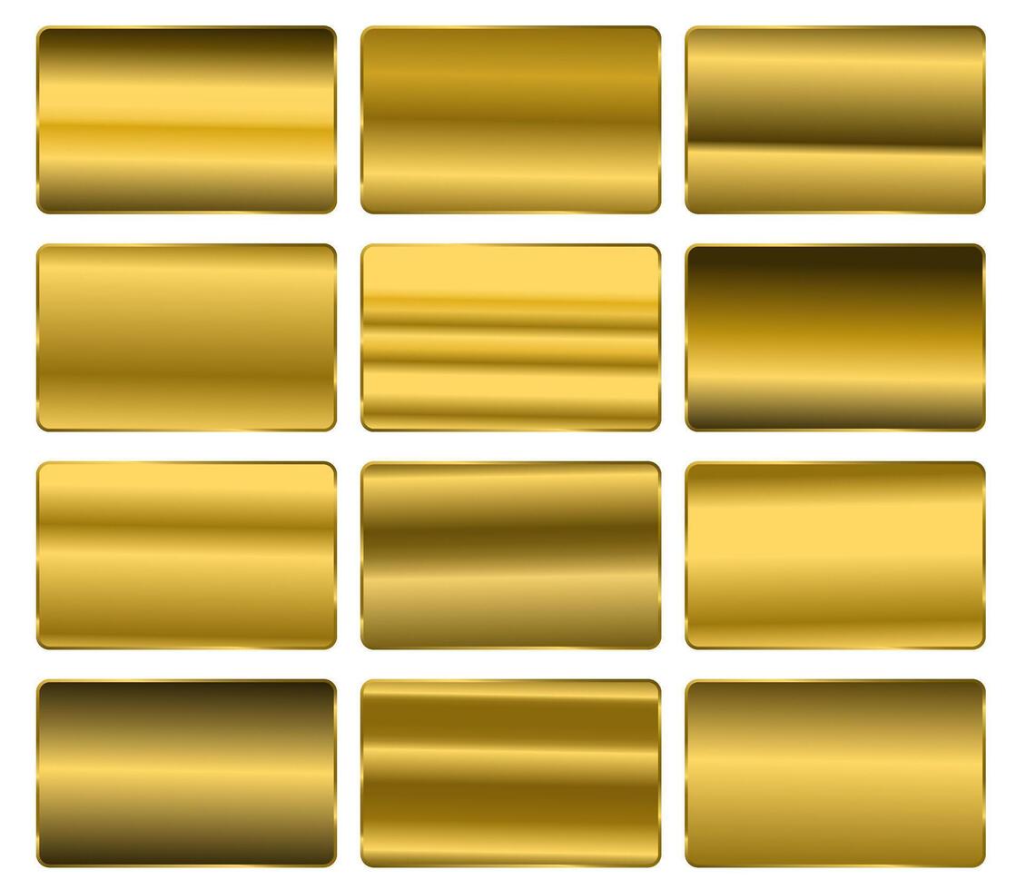 Gold gradients . Golden swatch set . Metallic gold gradient illustration gradation for banner, web, flyers digital. Bronze, silver, chrome, copper metal foil texture gradient template vector