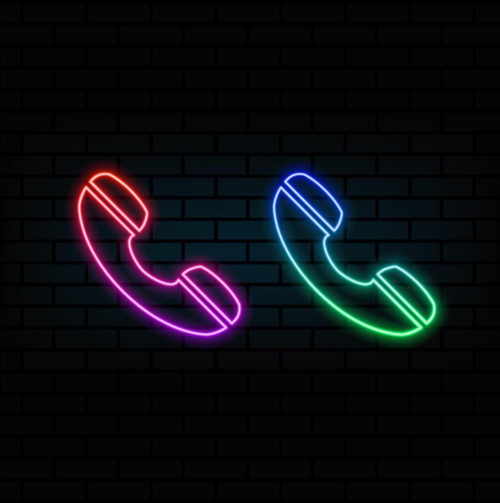 Phone call icon. neon style. Drop the shadow straight line silhouette symbol. Ringing telephone. Isolated illustration vector
