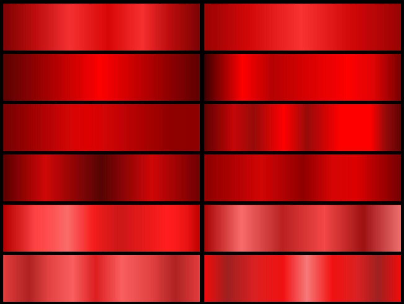 set with red gradients on black background. A color palette for design, a collection of high-quality ingredients. Metallic texture, shiny background. vector