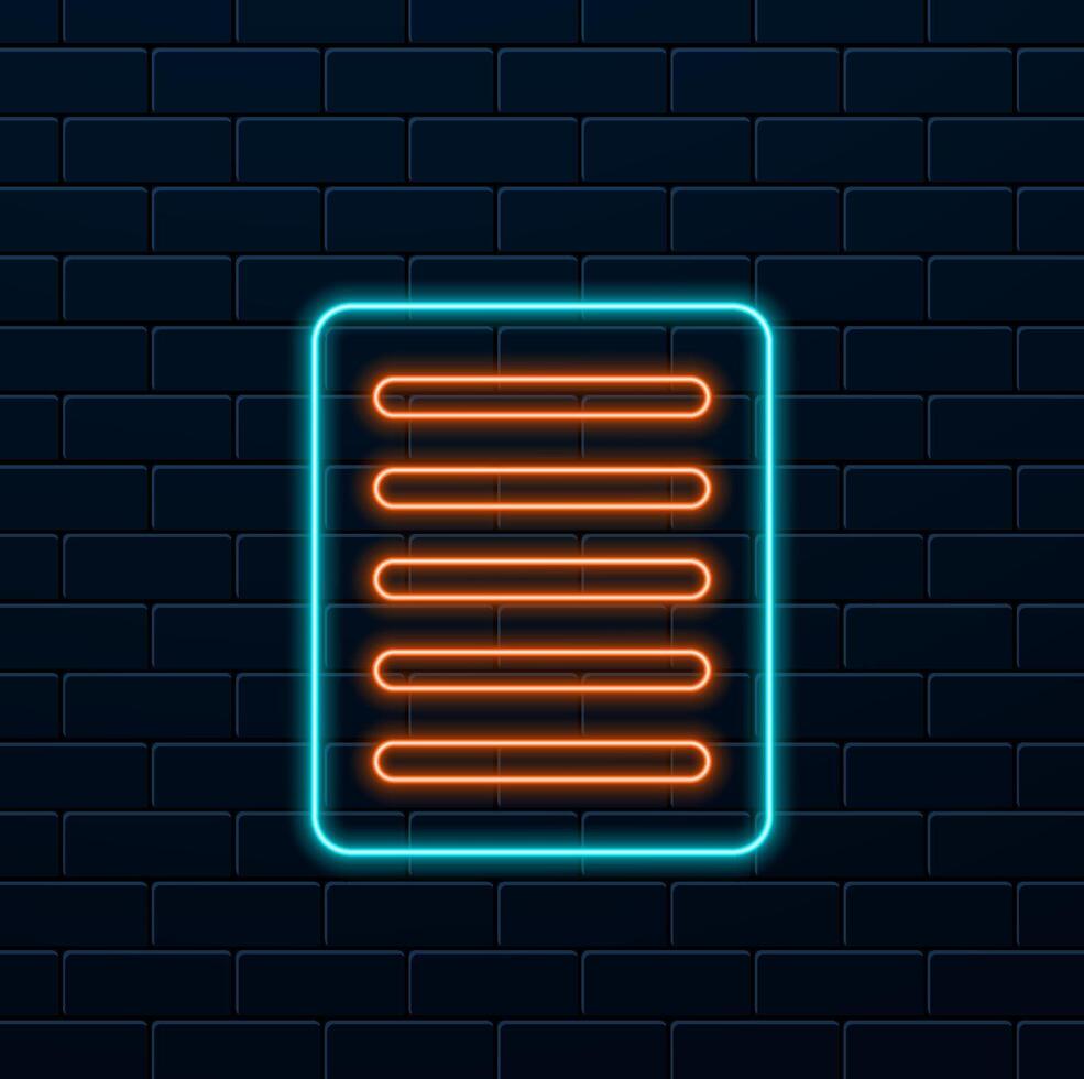 Illustration of paper clipboard. neon style. vector