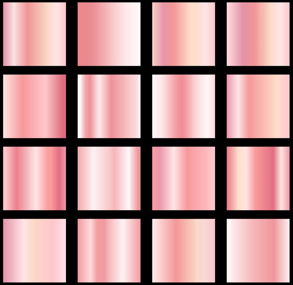 Set of gold rose foil texture. Collection of pink postel gradients isolated on black background. illustration vector